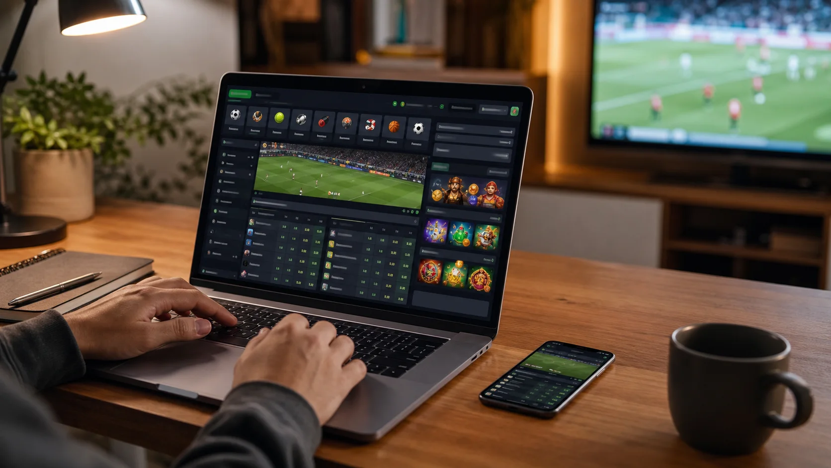 Plataforma galerabet em notebook e celular com apostas esportivas e cassino online